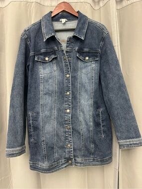 Tribal Jeans Women’s XL Longline Denim Jean Jacket Button Front Blue